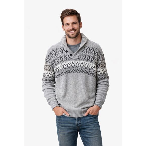 American Eagle Outfitters Other - American Eagle Outfitters Gray Fair Isle V-neck Button Collar Sweater Size L